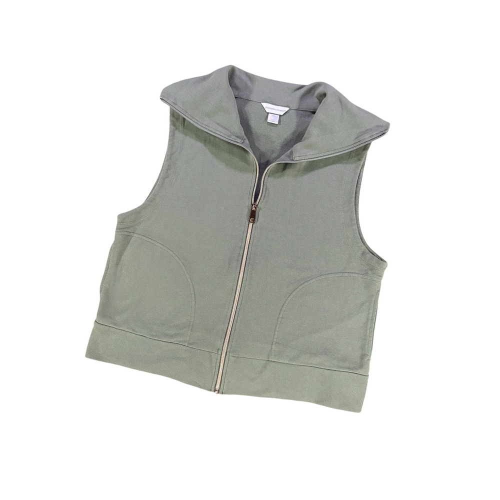 Christopher & Banks Sage Green Zip Vest P/XL Cotton Blend